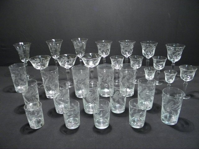 Group of etched glass stemware
