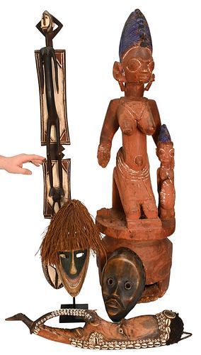 GROUP OF FIVE AFRICAN MASKS AND