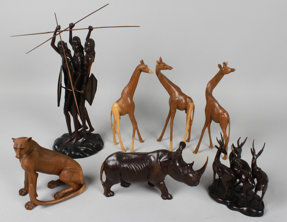 GROUP OF FIVE AFRICAN WOOD CARVINGS
