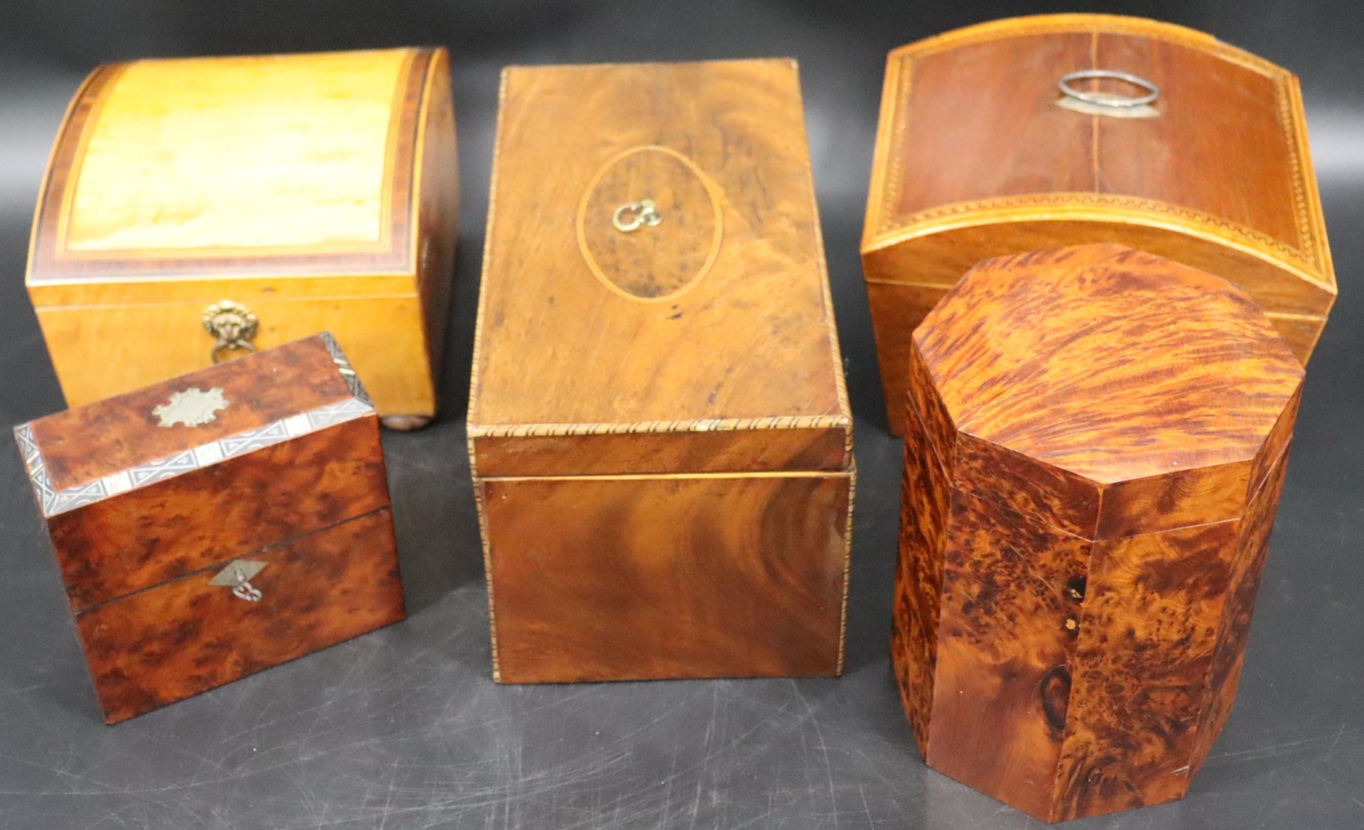 GROUP OF FIVE ANTIQUE BOXES