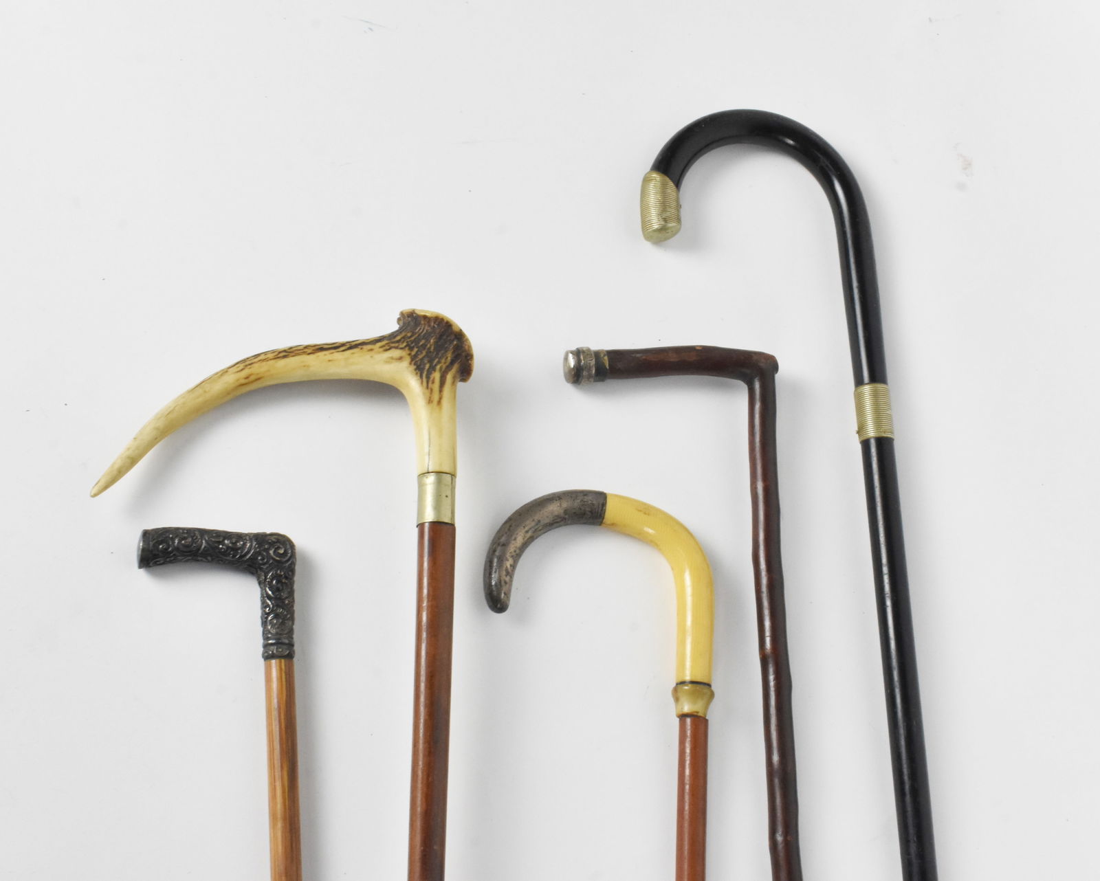 GROUP OF FIVE ANTIQUE CANES/WALKING