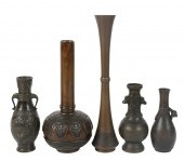 GROUP OF FIVE ASIAN BRONZE VAS