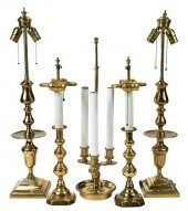 GROUP OF FIVE BRASS TABLE LAMP