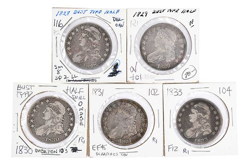 GROUP OF FIVE CAPPED BUST HALF