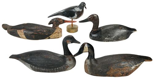GROUP OF FIVE CARVED AND PAINTED