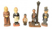 GROUP OF FIVE CARVED AND PAINT