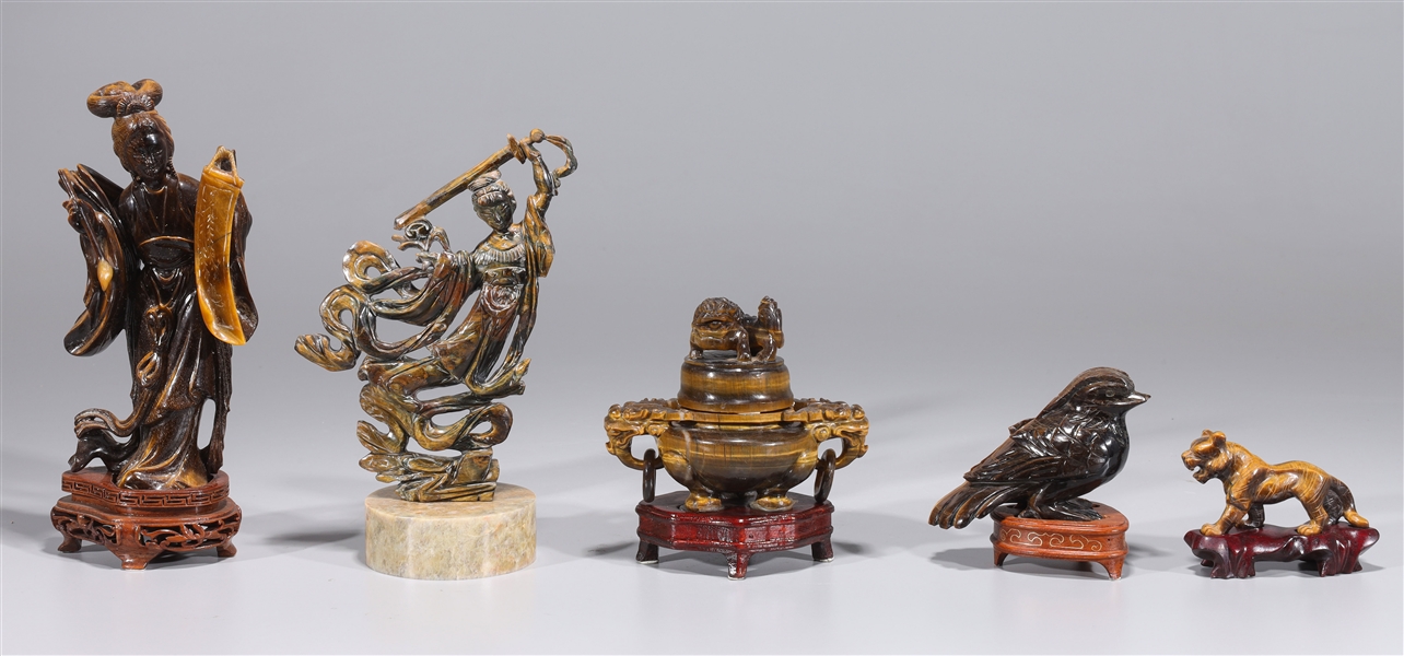Group of five Chinese tiger eye