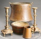 GROUP OF FIVE COPPER AND BRASS