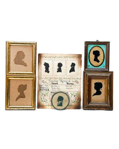 GROUP OF FIVE CUT SILHOUETTES, 19TH