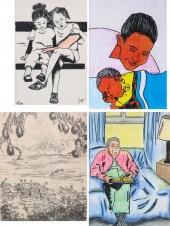 Group of five framed decorativ