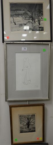 GROUP OF FIVE FRAMED ETCHINGS,
