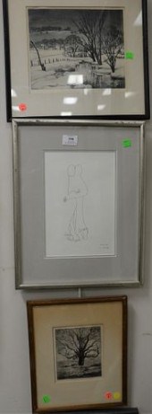 GROUP OF FIVE FRAMED ETCHINGS,