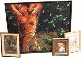 GROUP OF FIVE FRAMED PAINTINGS