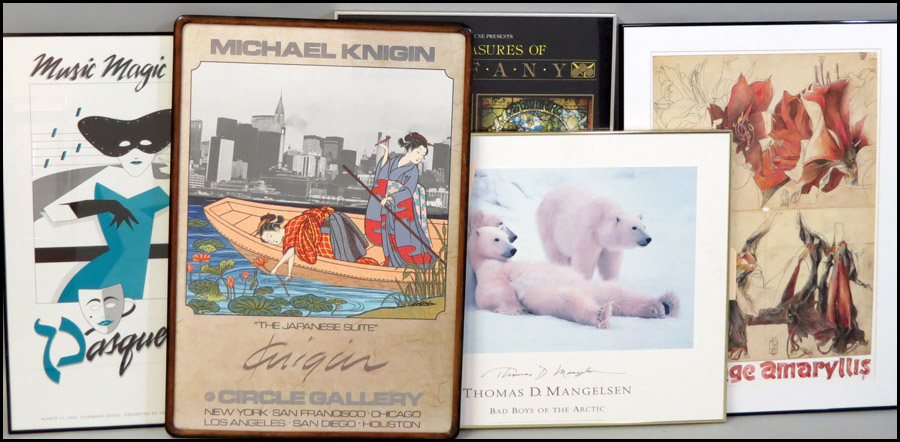 GROUP OF FIVE FRAMED REPRODUCTION