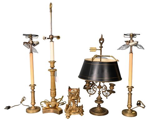 GROUP OF FIVE FRENCH BRASS AND