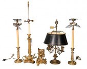 GROUP OF FIVE FRENCH BRASS AND