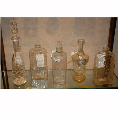 Group of Five Glass Decanters 	 