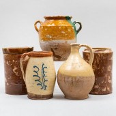 GROUP OF FIVE GLAZED EARTHENWA