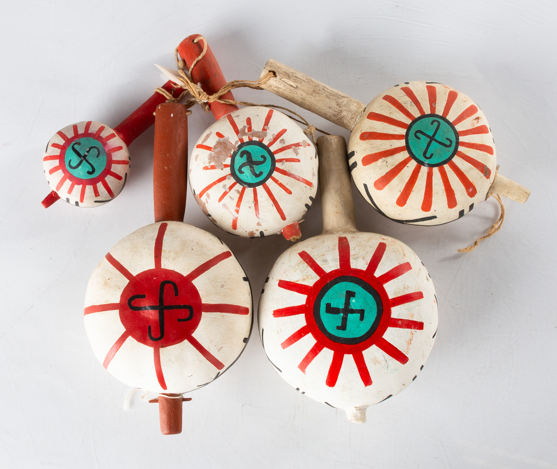 GROUP OF FIVE HOPI GOURD RATTLES