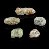 GROUP OF FIVE JADE CARVINGS OF