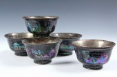 GROUP OF FIVE LACQUER CUPS - C