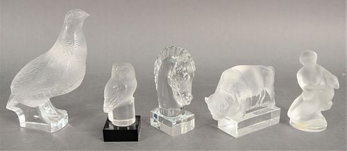 GROUP OF FIVE LALIQUE AND STEUBEN