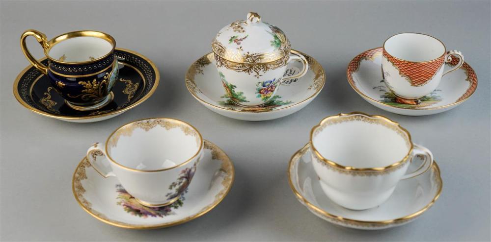 GROUP OF FIVE MEISSEN CUPS AND
