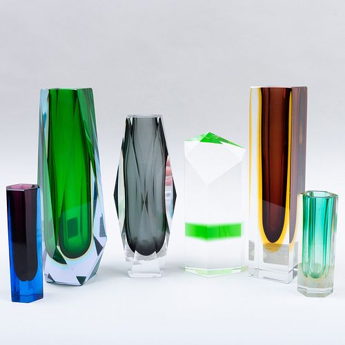 GROUP OF FIVE MURANO CASED GLASS