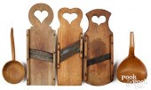 GROUP OF FIVE PIECES OF WOODEN