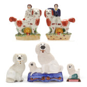 GROUP OF FIVE PORCELAIN STAFFO