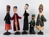 GROUP OF FIVE PUPPETS WITH CAR