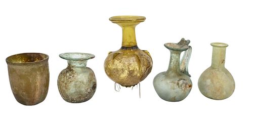 GROUP OF FIVE ROMAN GLASS