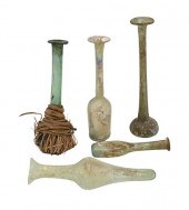 GROUP OF FIVE ROMAN GLASS BOTT