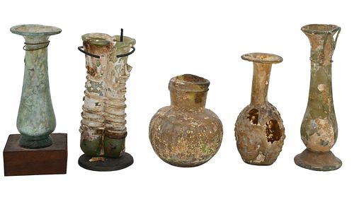 GROUP OF FIVE ROMAN GLASS