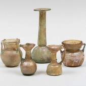 GROUP OF FIVE ROMAN GLASS VESS