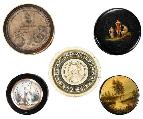 GROUP OF FIVE ROUND SNUFF