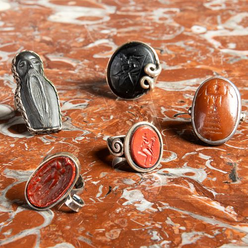 GROUP OF FIVE SILVER-MOUNTED