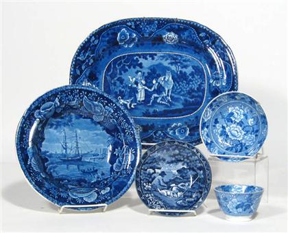 Group of five Staffordshire blue
