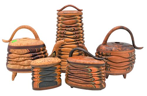 GROUP OF FIVE TERRY EVANS CARVED