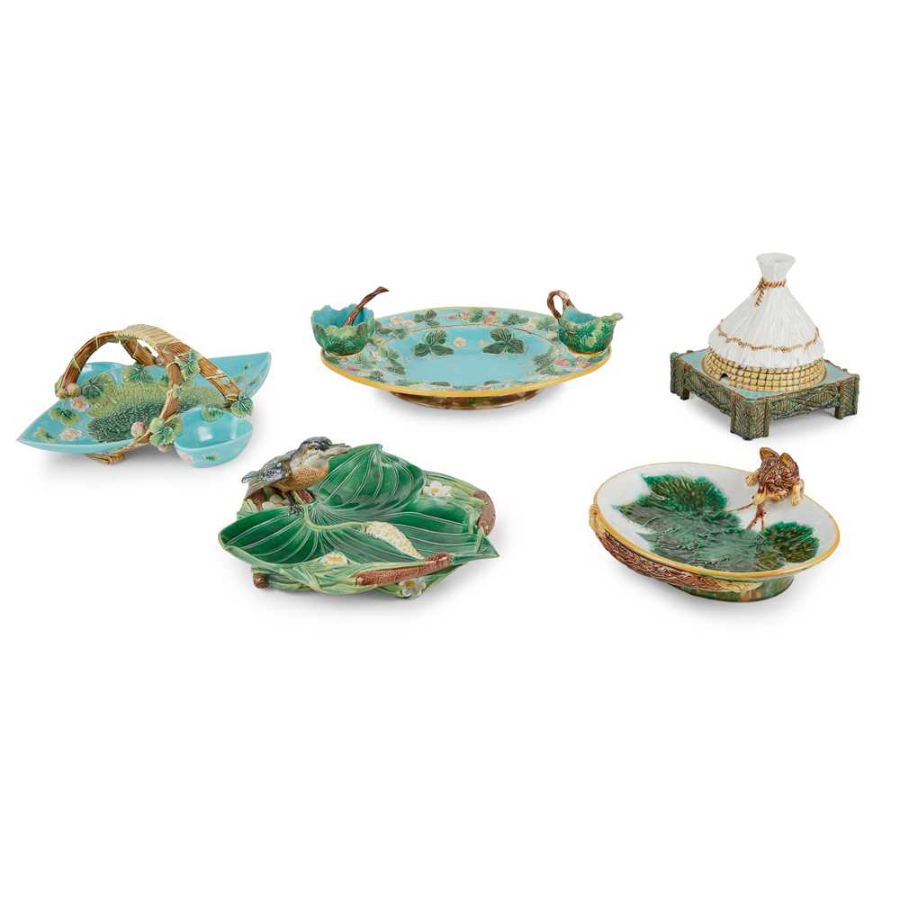 GROUP OF FIVE VICTORIAN MAJOLICA