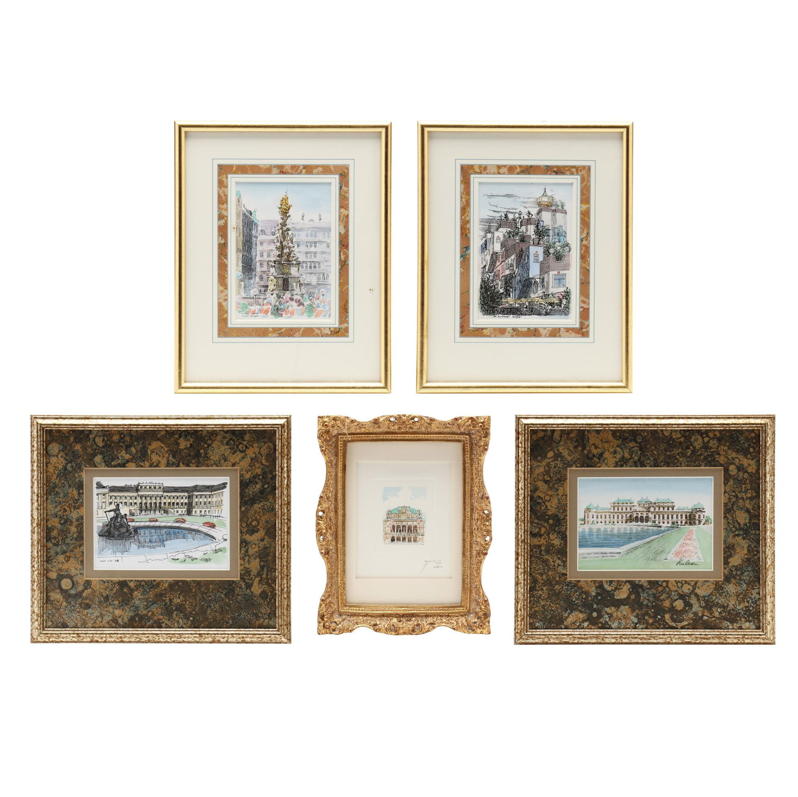 GROUP OF FIVE VIENNESE STREET SCENE