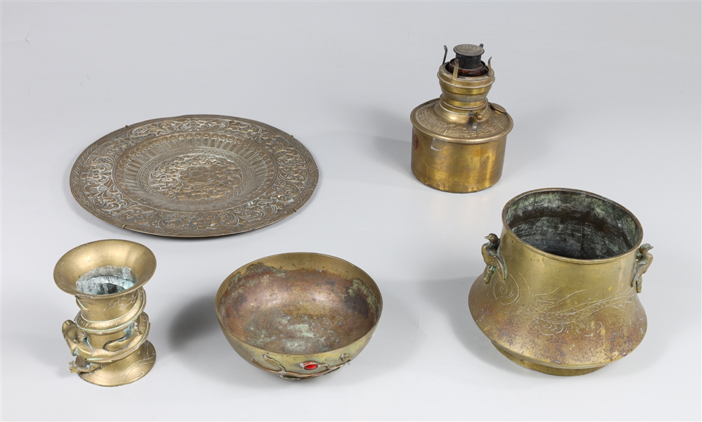 Group of five vintage brass pieces;