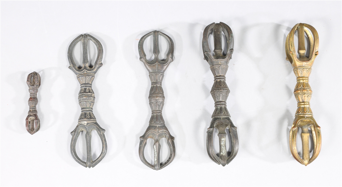 Group of five vintage bronze Vajra;
