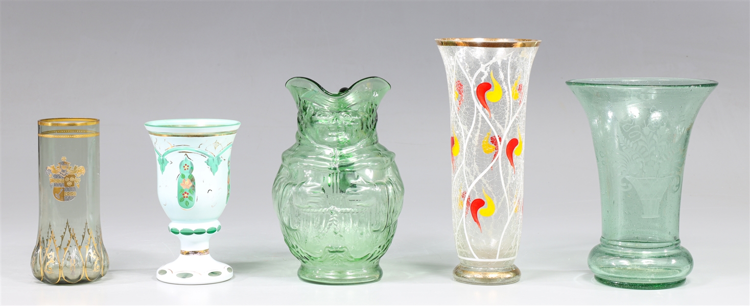 Group of five vintage glass