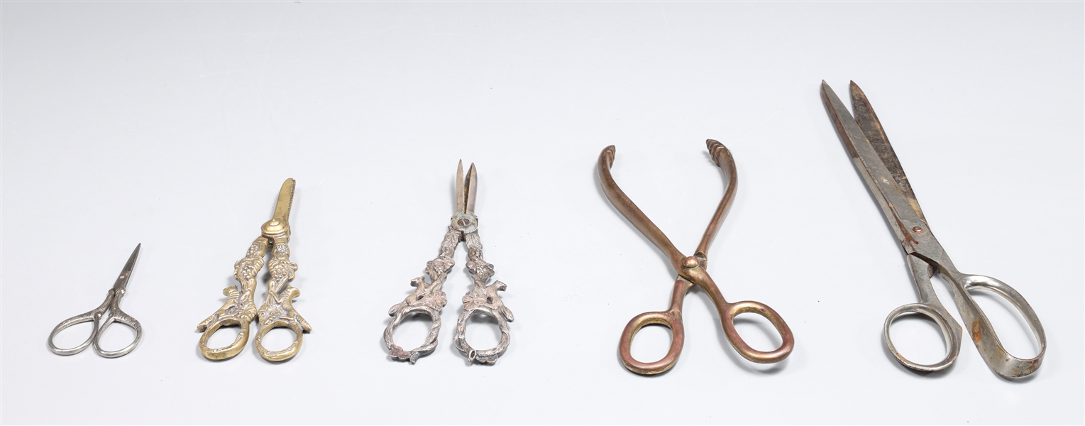 Group of five vintage shears and