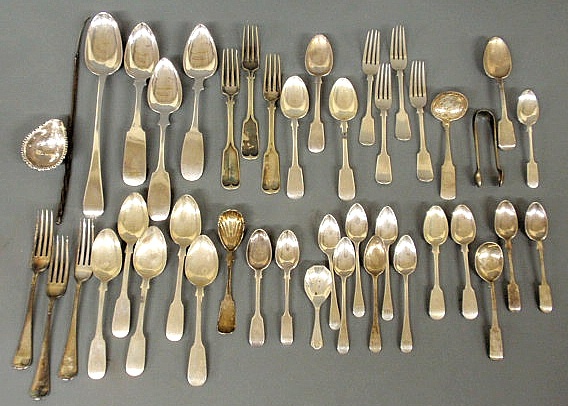 Group of flatware to include coin