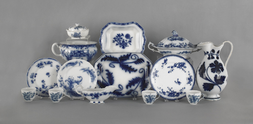 Group of flow blue to include a