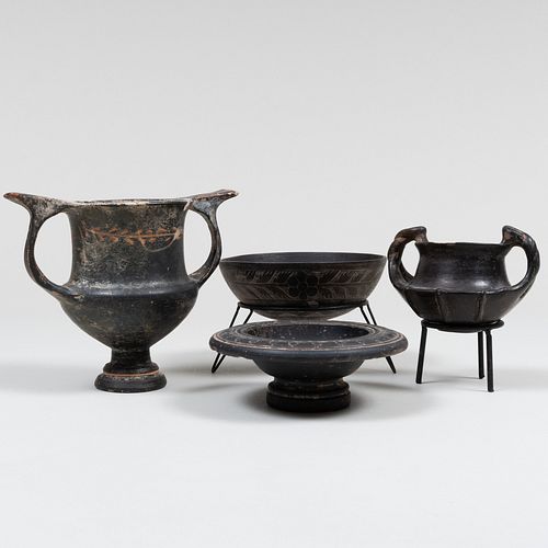 GROUP OF FOUR BLACK POTTERY