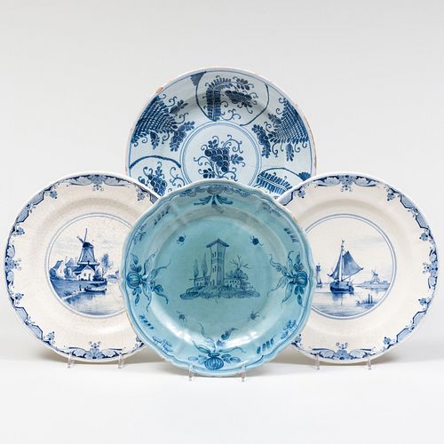 GROUP OF FOUR BLUE AND WHITE
