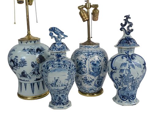 GROUP OF FOUR BLUE AND WHITE